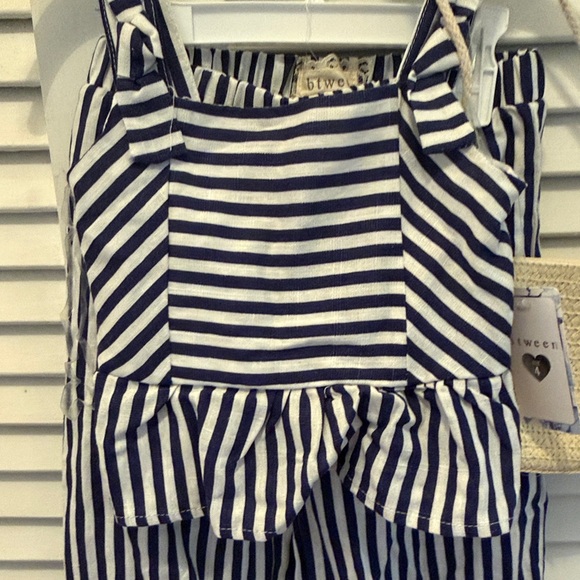 NWT Btween Navy and White Striped Set with bag 3 p/set size 4 linen blend - Picture 4 of 8